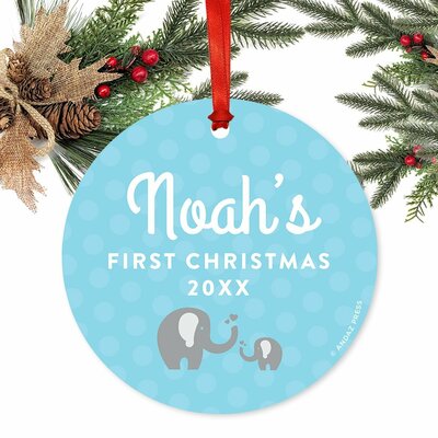 Personalized First Christmas Baby Elephant Boy Ball Ornament -  The Holiday AisleÂ®, 5AF594B1638E4677AAC19B23C1FACFD2