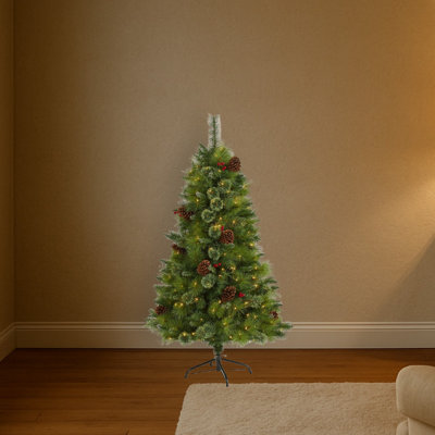Arbre de Noël vert à plumes de pin artificielles avec DEL