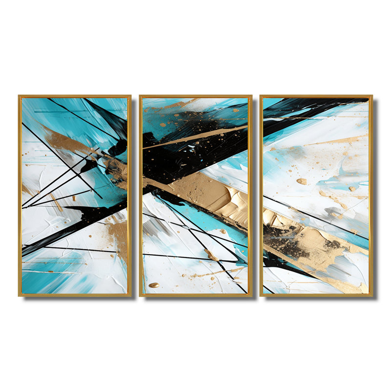Brylee - Ensemble de décoration murale abstraite, Cadre flottant doré, H 40 po x l 60 po x P 1 po