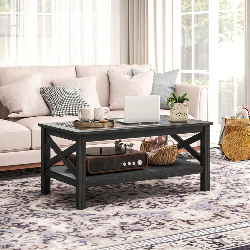 Table basse en verre de style campagnard avec rangement HOMcom