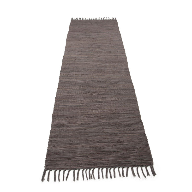 Chindi Uni Solid Colour Hand Crafted Hand Braided Grey Area Rug, Runner 80 x 300cm