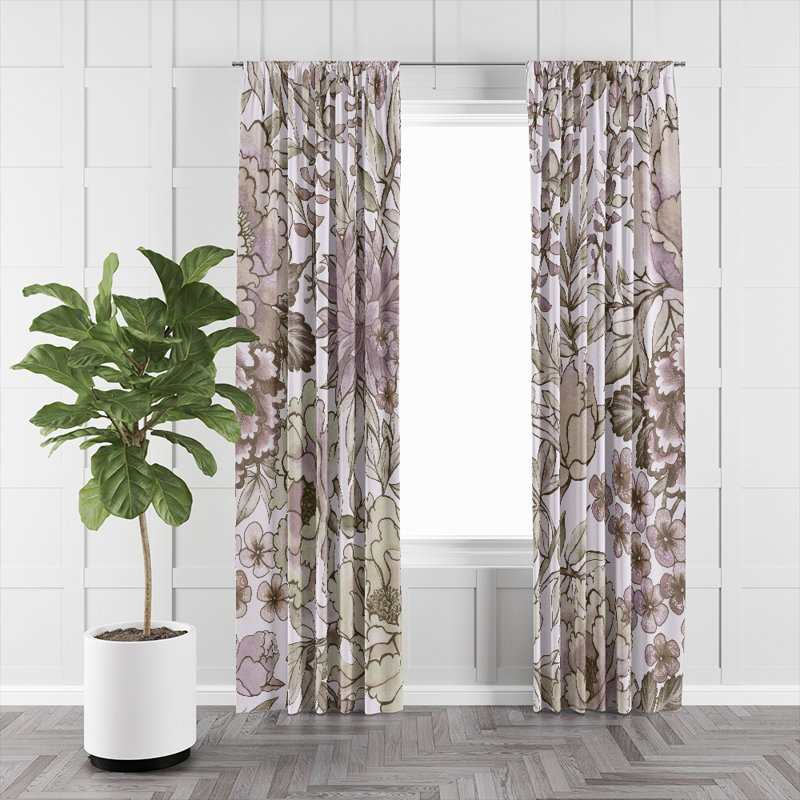 Panneaux de rideaux semi-transparents à motif floral gris pivoine, L 40 po x L 52 po