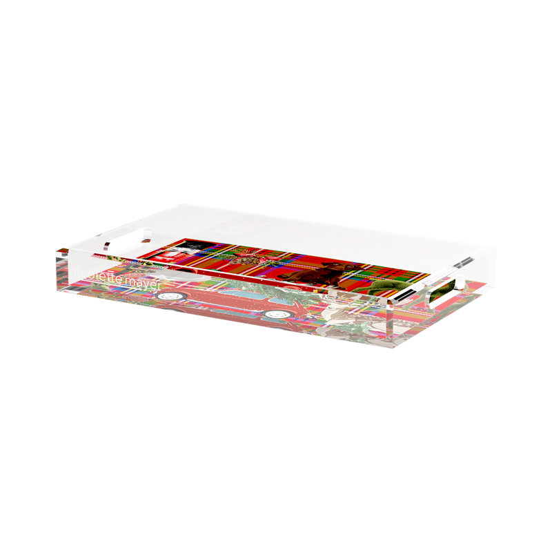Plateau décoratif Ultimate Christmas, L 17 po x P 10,5 po x H 2 po, Carreaux rouges et verts