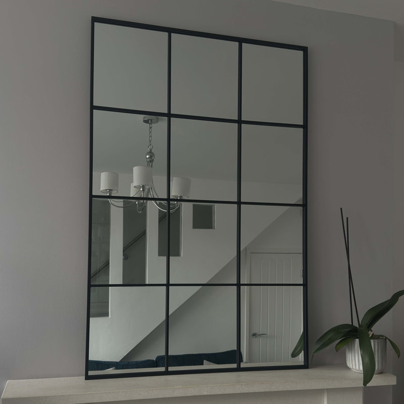 Rectangle Metal Window Panel Mirror, 90cm H x 60cm W, Black