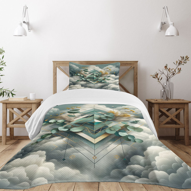 Polyester Geometric Shapes Coverlet, Twin Coverlet / Bedspread + 1 Standard Sham