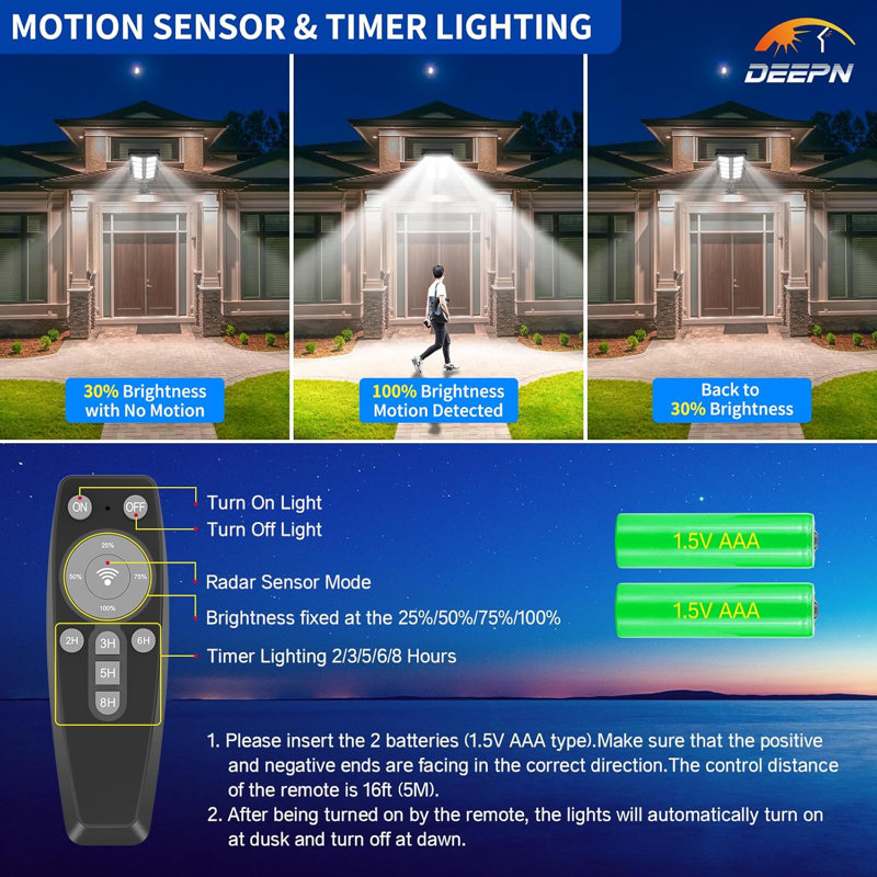 Solar Street Lights Outdoor Waterproof, Outdoor Led Street Light Dusk To Dawn, Led Wide Angle Lamp With Motion Sensor For Parking Lot, Yard