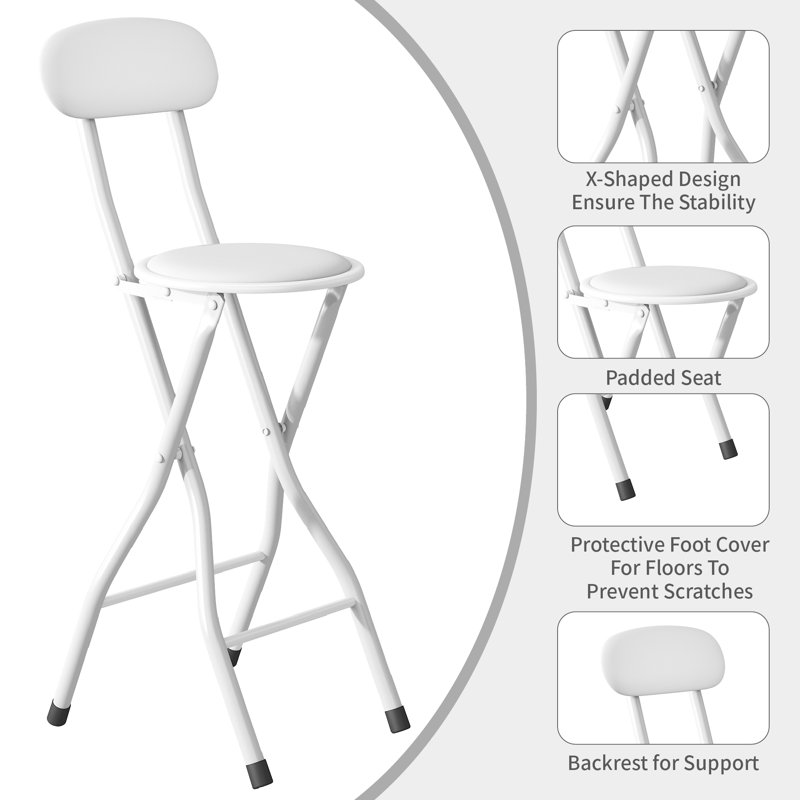 Upholstered Counter Stool with Metal Frame, White
