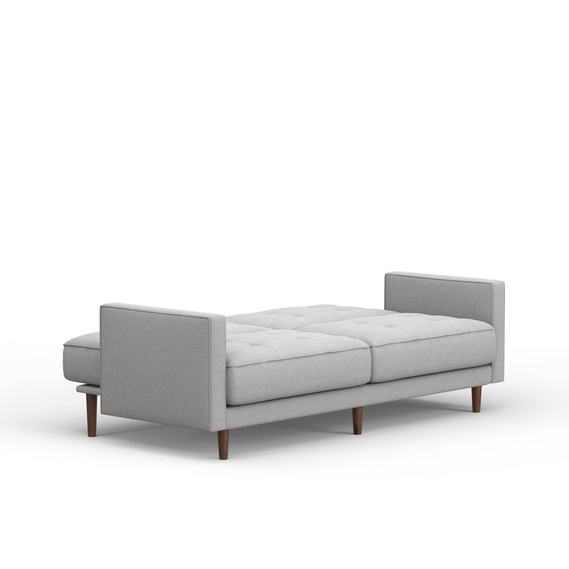 Canapé-lit à accoudoirs carrés 81,5 po avec capitonnage à 8 boutons de style rétro MCM, Beige