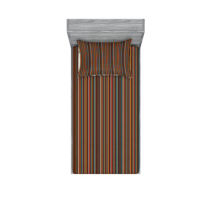 Multicolore ensemble de draps et taies décoratives à rayures Ambesonne, Ensemble de draps pour lit simple avec deux taies 