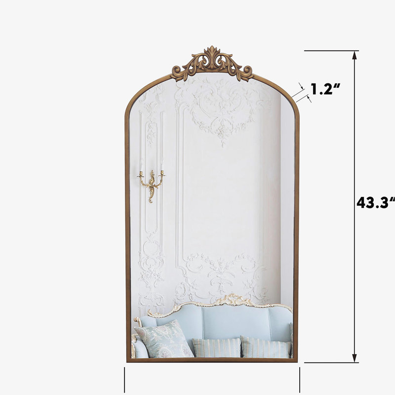 Wall Mirror 43x24 Inch Vintage Ornate Arched Floor Mirror Metal Framed Mirror Dressing Mirror, 43.3" x 24", Antique Bronze