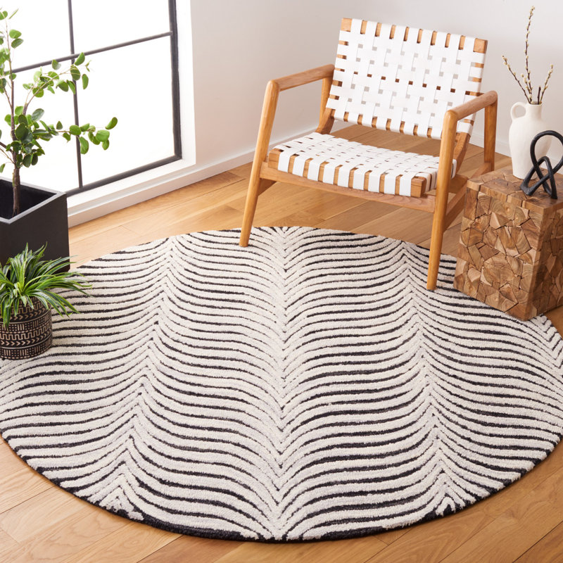 Tapis abstrait en laine et coton touffeté à la main Betthezul, Rond 6 pi