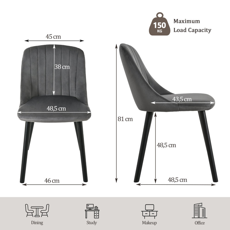 48.5cm H Upholstered Side Chair, Dark Grey Velvet/Black