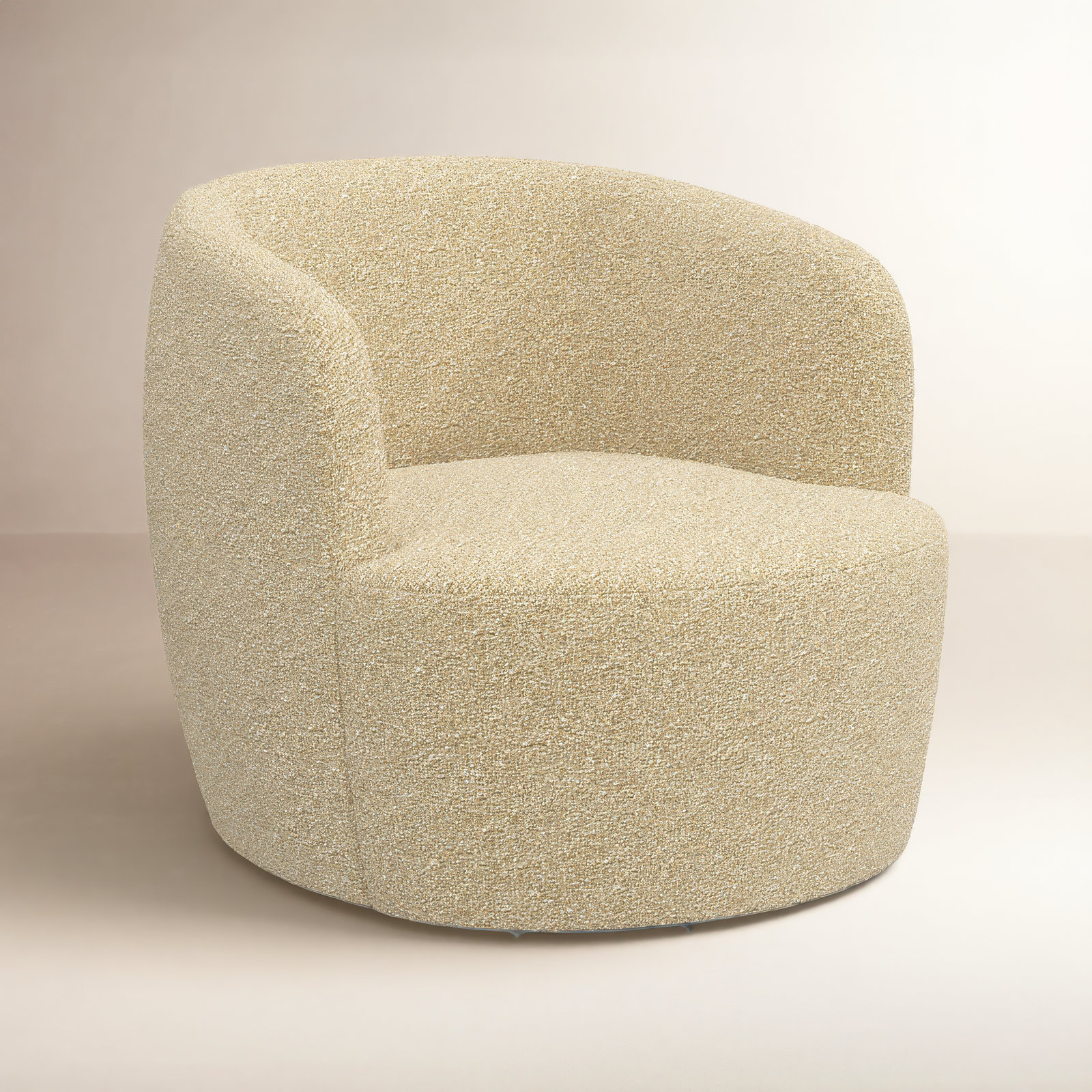 Mina Swivel Barrel Chair, Classic Buff Boucle