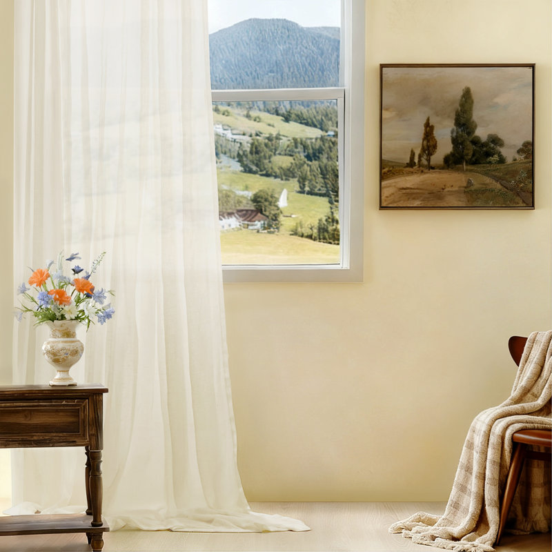 Rod Pocket Linen Texture Semi-Sheer Curtain Panels (Set Of 2), 52" W x 96" L, Natural Linen