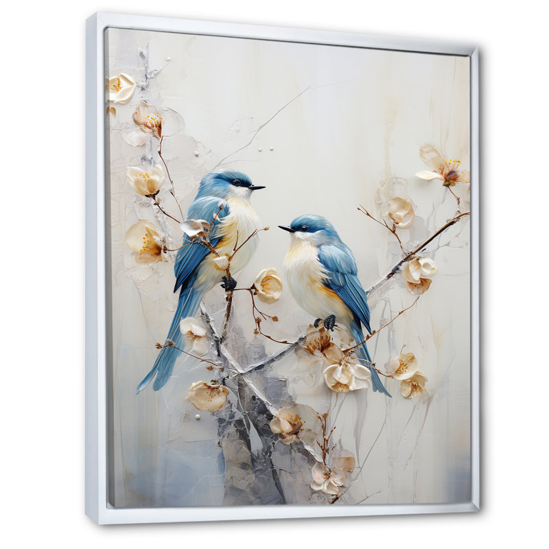 Oiseaux de paradis et fleurs Harmony I - animaux, art mural sur toile, H 32 po x l 16 po x P 1 po, Cadre flottant blanc