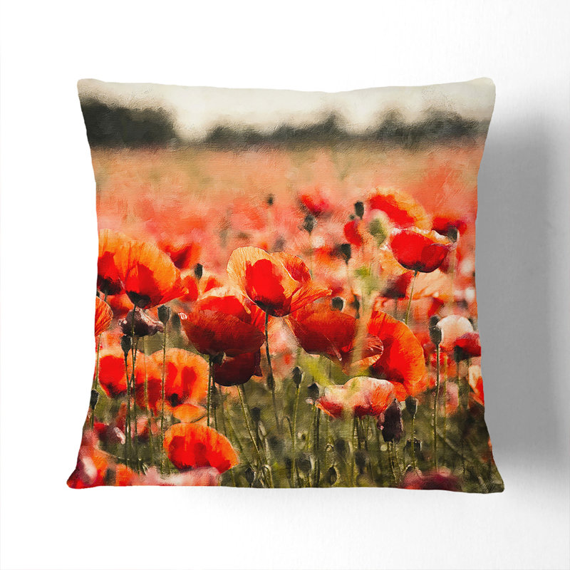 Floral Square Cushion, 40cm H x 40cm W x 15cm D, Black