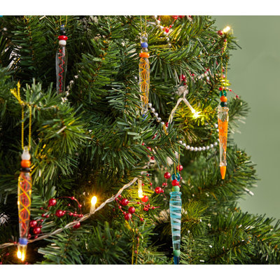12Pcs Colorful Glass Icicle Christmas Tree Ornaments with Crystal Line, 3.54-3.7"