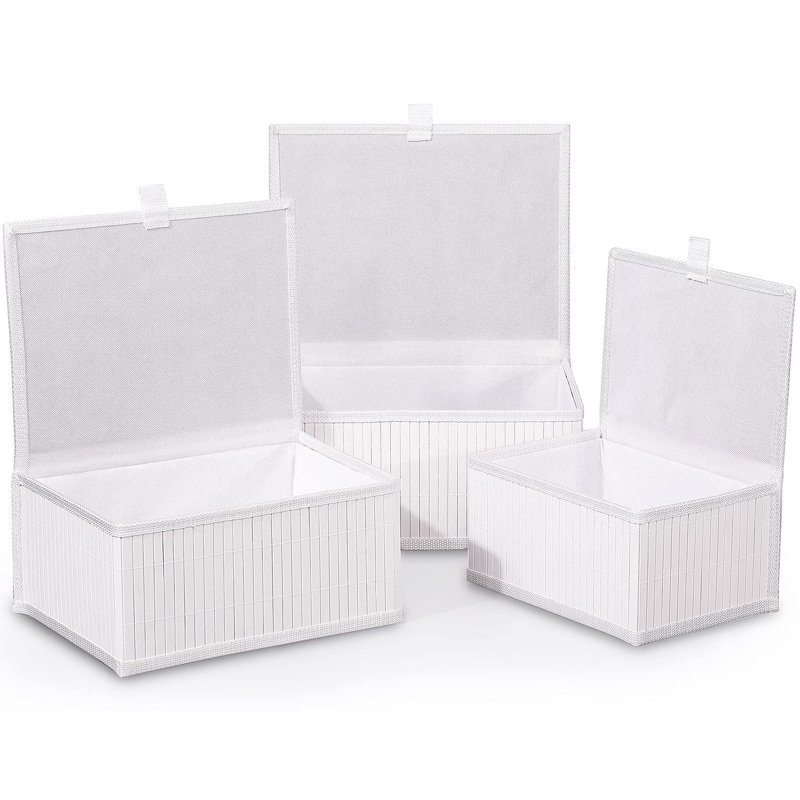 Ebern Designs Bamboo Decorative Bin, Pure White