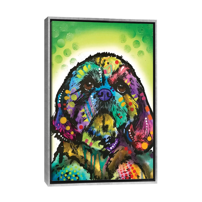 Kinda Shih Tzu par Dean Russo - impression d'art graphique, H 26 po x l 18 po x 1,5 po, Toile avec cadre argenté