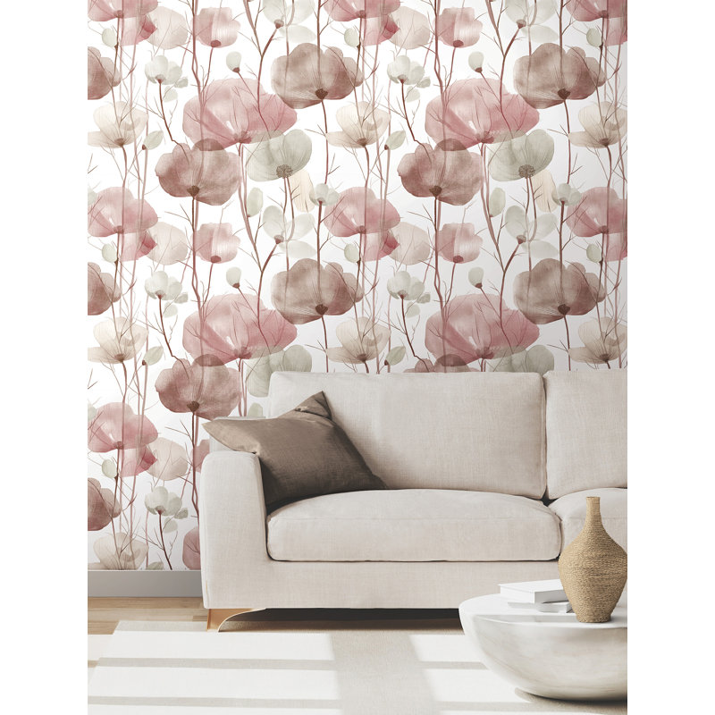 Papier peint floral rouge Cotswolds Poppies, Rouge