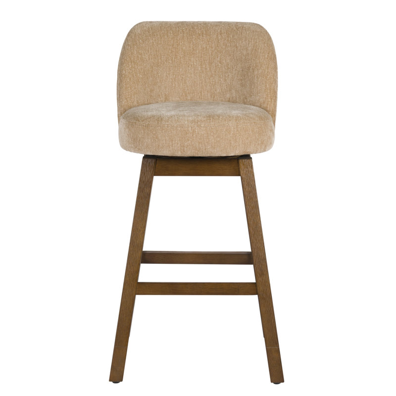Tabouret de bar pivotant à hauteur réglable Trixi en tissu avec finition en bois brun gaufré, Naturel