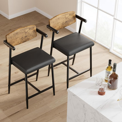  26" Counter Height Bar Stools with Arms, Modern Bar Stools Set with Back & Upholstered Wider Seat, Metal Bar Stools with Footrest for Kitchen Island, Easy Assembly