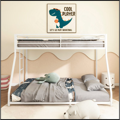 Sturdy Twin Over Bunk Bed Metal White, Low Profile And Easy Climbing With Stable Ladder