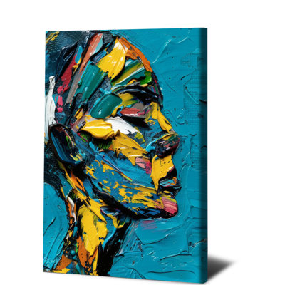 1PC Wall Arts Posters Framed,  Abstract Face Painting Canvas Wall Art Modern Colorful Textured Portrait Print for Living Room Bedroom Home Decor Contemporary Artwork Ready to Hang