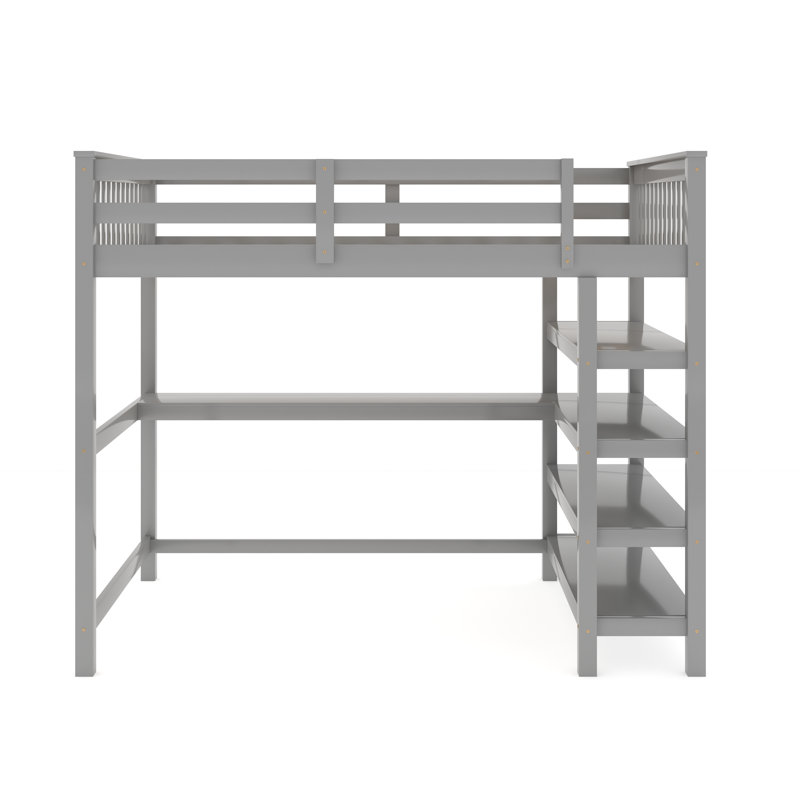 Fadia Full Solid Wood Loft Bed with Bookcase by Harriet Bee, Gray