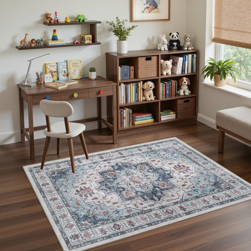 Tapis antidérapant Malila, Bleu, Rectangulaire 3 pi x 5 pi
