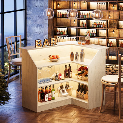 L-Shaped Bar Cabinet, 4-Tier Home Bar Table with Stemware Racks by Ebern Designs