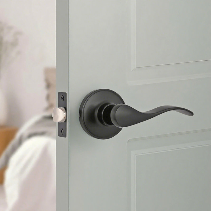 Poignée de porte à levier pour passage, poignées de porte intérieures à poignée ondulée noir mat pour portes de placard et de couloir Poignée sans verrouillage 15990-3