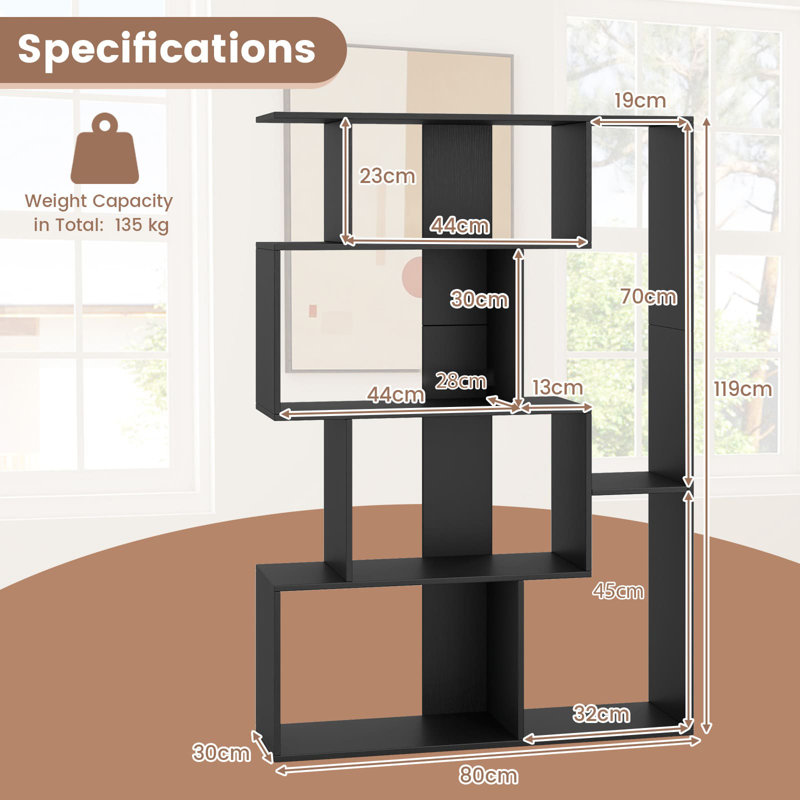 Open-Back Geometric Bookshelf Home 6-Cube Large Bookcase, Black