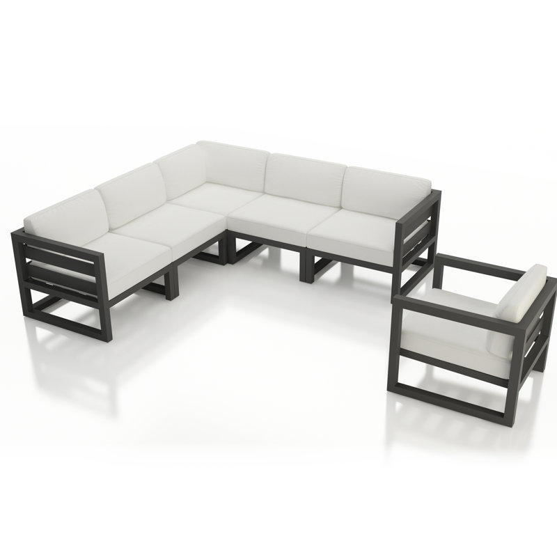 Avion Outdoor 6 - Seat Patio Sectional, Canvas Natural Sunbrella® Canvas, Slate