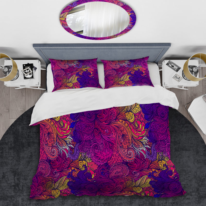 Cachemire floral mauve - Ensemble de housse de couette abstrait - Microfibre de polyester