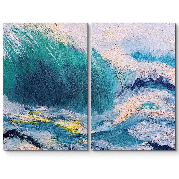 Colorful Brushstrokes SIGNLEADER Framed Canvas Print Wall Art Set Pastel Paint Stroke Blue Ocean Wave Abstract Shapes Illustrations Minimalism Decorat