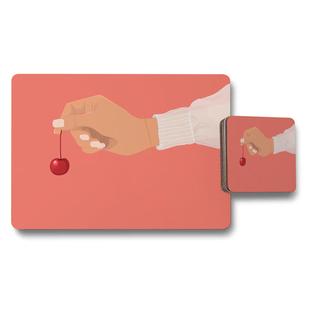 Cherry Accent Placemat Coaster Set for Dining Table Decor