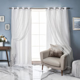 Pearl Beaded Tulle Overlay Room Darkening Grommet Curtains (Set Of 2)