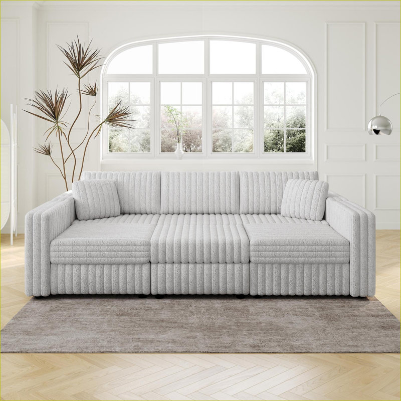 Canapés modulaires | Repose-pieds moderne modulaire en forme de U de 106,3 po avec rangement pour 6 personnes | gris clair | standard