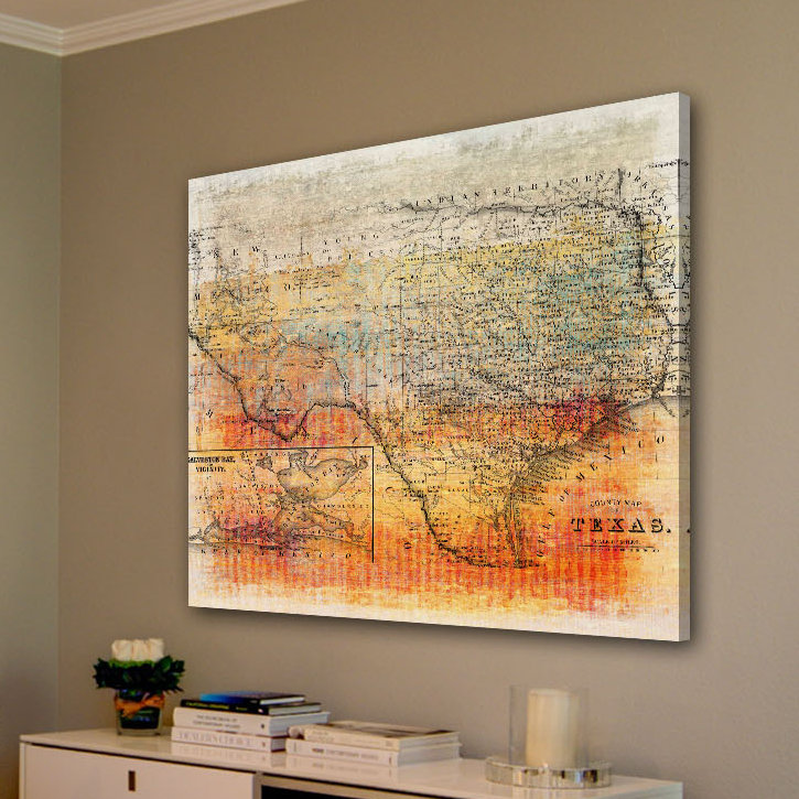 Texas Map 1 Piece Wrapped Canvas Painting, 61cm H x 61cm W