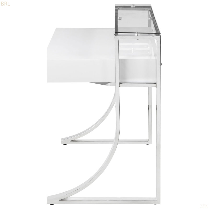 Bureau d'écriture blanc à 2 tiroirs ultrabrillant