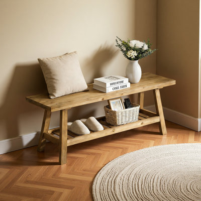 Banc de ferme en bois de 109 cm (43 po), banc d'entrée à 2 niveaux, banc de rangement rustique étroit avec tablette ouverte pour entrée, couloir, salon, chambre, cuisine