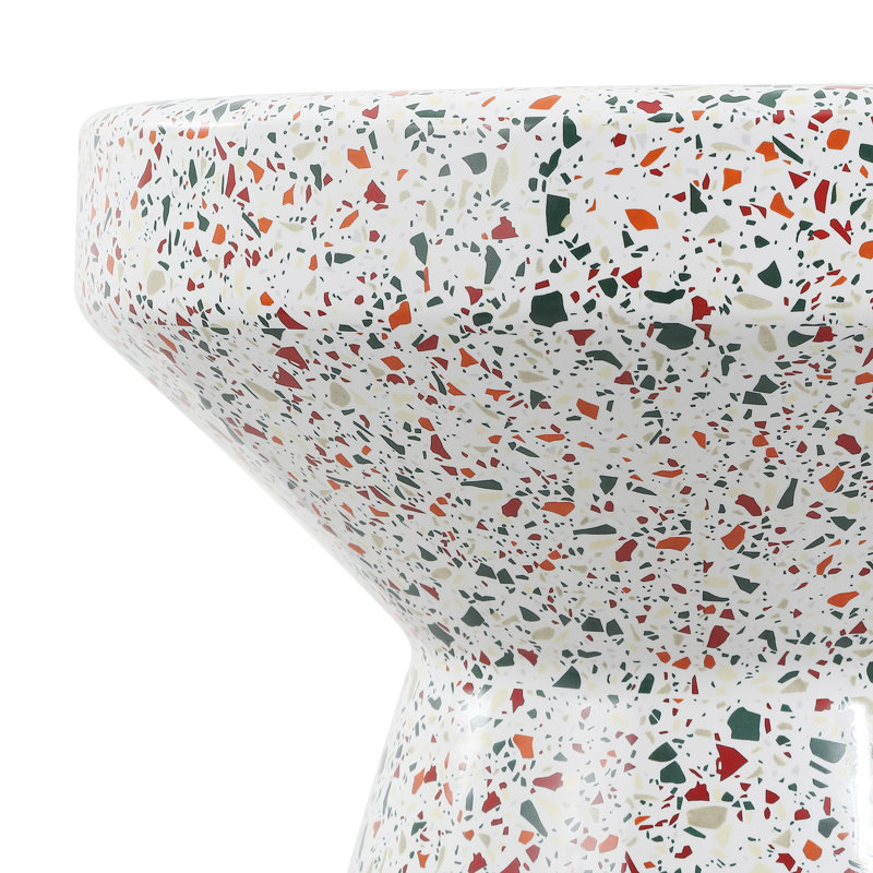 Sconyers 17.75" Modern Bohemian Terrazzo Indoor/Outdoor Drum Accent Table, Multi White