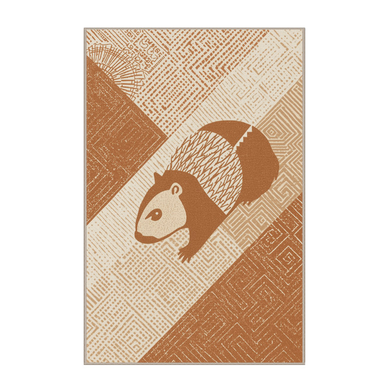 Machine Washable Peirsen Wombat Global Inspired Block Print Rug in Beige – Beige Binding, 2x3
