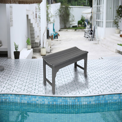 Backless HDPE Adirondack Bench With Wood Texture, Poly Lumber Seat For Patio, Backyard, Balcony, All Weather Resistant With UV Protection, Gray