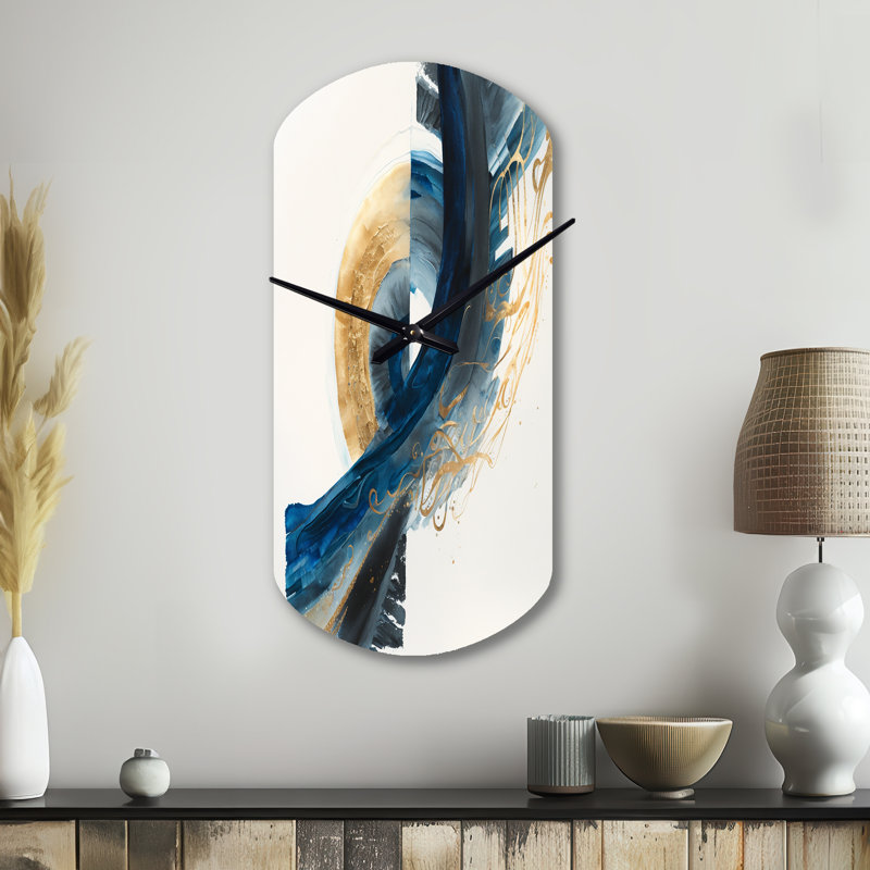 Horloge murale en forme de cylindre de Dirkes, tourbillon bleu et doré abstrait VI, Grand