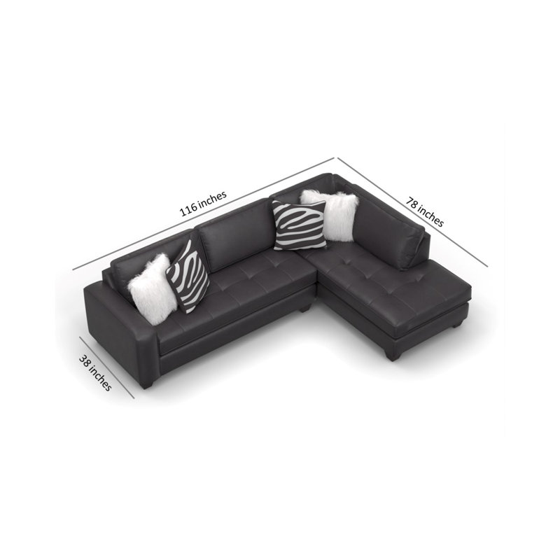 Canapé modulaire en similicuir 2 pièces avec méridienne Brextin, Cuir noir vegan