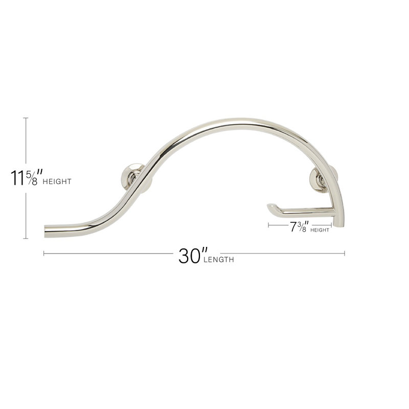 Barre d'appui 30 po avec porte-papier hygiénique, Argent