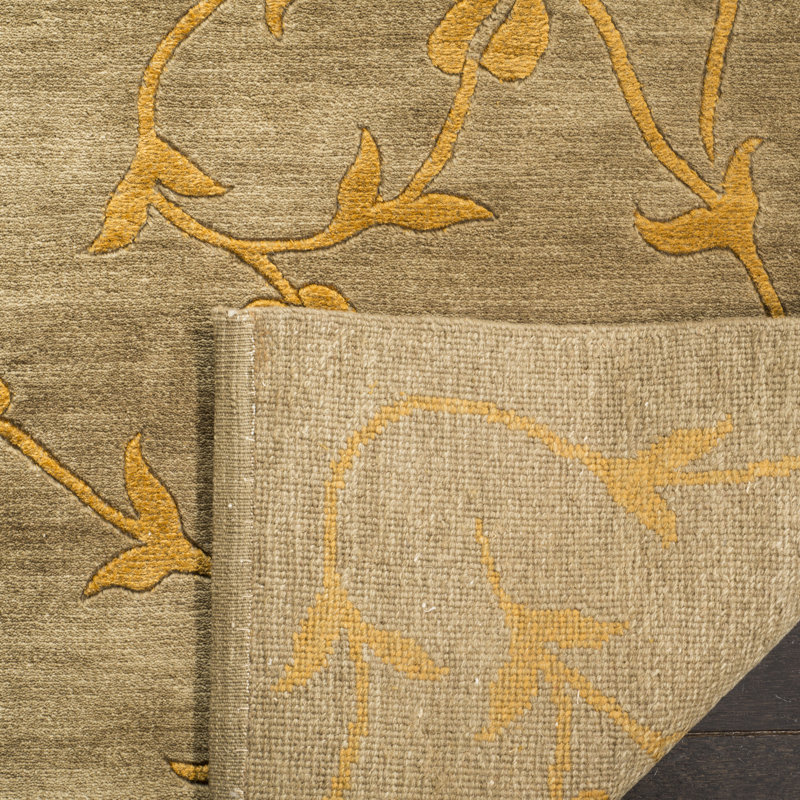 Tapis floral en soie et laine noués à la main, Rectangle 6 pi x 9 pi