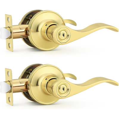 Serrure de porte intérieure en laiton poli pour poignée de porte, poignée de porte pour salle de bain, paquet de 2